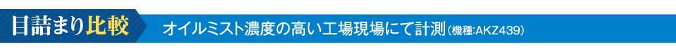 目詰まり比較|オイルミスト濃度の高い工場現場にて計測（機種：AKZ439）
